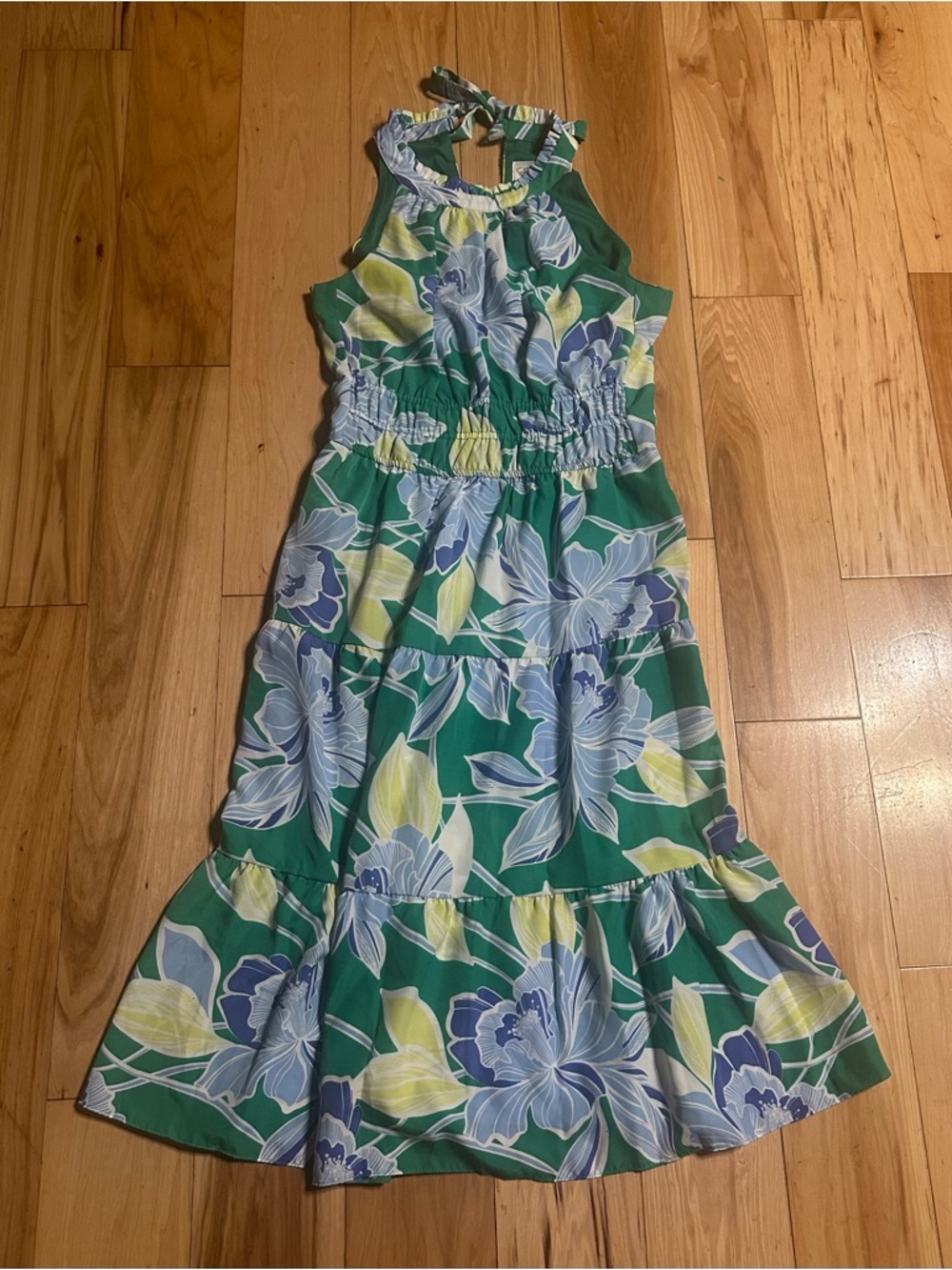 NWT ElizaJ Green Floral Sleeveless Sundress with Blue and Yellow Accents Size: 8 - Picture 6 of 10